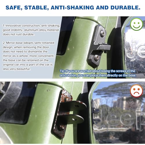 SHEJISI Wrangler Mirrors Doors Off Compatible with Wrangler JK TJ & Unlimited 1997-2018,Wrangler Mirrors Can be Folded and Reset When Encountering Obstacles,The HD Large Field of View is Anti-shaking