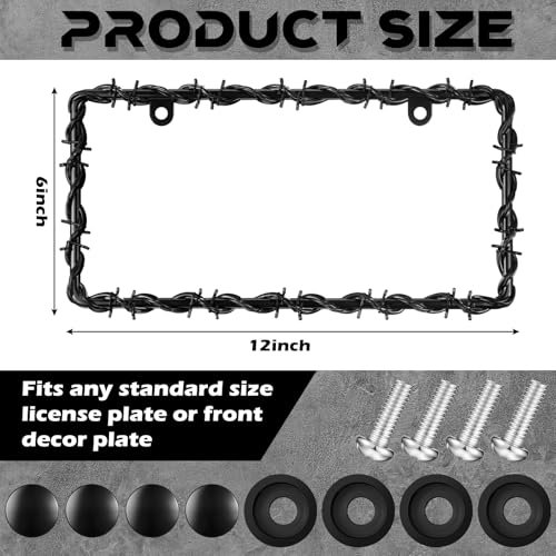 MorningRo 2 Pcs Universal License Plate Frame Plastic Barbed Wire Coconut Design Frame Compatible with Standard License Plate for USA 2 Holes with Screws for Women Men (Black) - color: Black
