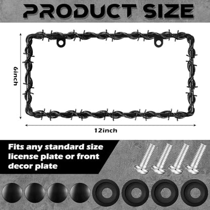 MorningRo 2 Pcs Universal License Plate Frame Plastic Barbed Wire Coconut Design Frame Compatible with Standard License Plate for USA 2 Holes with Screws for Women Men (Black) - color: Black