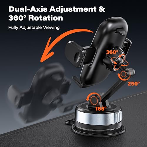 APPS2Car Car Phone Holder, Gel-Lock Strong Suction Phone Holders for Your Car Dashboard/Windshield, Dual-Axis Damping Arm, Ultra Stable Easy Clamp Car Phone Mount Stand for iPhone, Samsung, Google