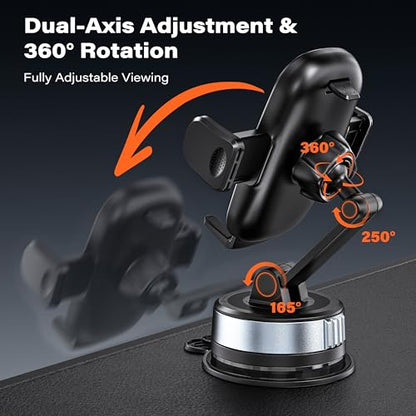 APPS2Car Car Phone Holder, Gel-Lock Strong Suction Phone Holders for Your Car Dashboard/Windshield, Dual-Axis Damping Arm, Ultra Stable Easy Clamp Car Phone Mount Stand for iPhone, Samsung, Google