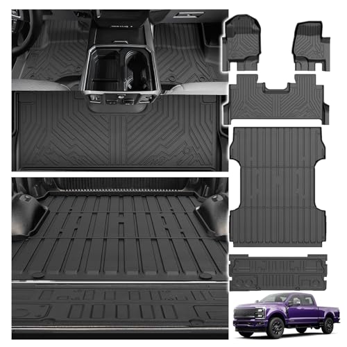 Powerty Floor Mats for 2017-2024 2025 2026 Ford F250/F350/F450 Super Duty Crew Cab Truck Bed Mat Tailgate Liner Protector All Weather Replacement for Ford F250/F350/F450 Accessories - size: 3)Ford F250/F350/F450｜17-26｜Truck Full Set