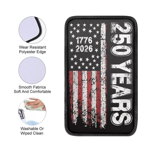 Dreaweet 250 Years American Flag Car Center Console Cover Patriotic Car Accessories Arm Rest Cover Middle Console Cushion Pad Anti-Scratch Universal Armrest Storage Box Mat - color: 250 Years American Flag