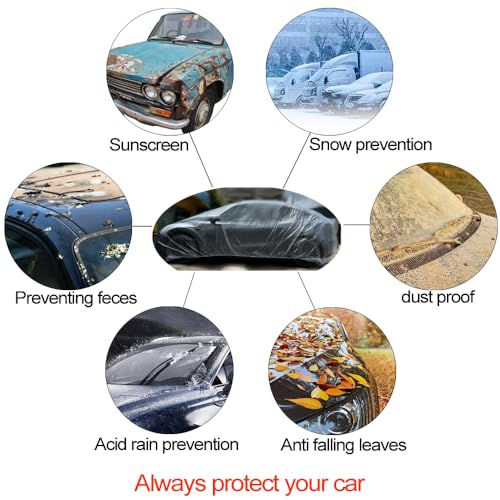 4 Packs Disposable Car Cover Clear Plastic Car Cover Universal Rain Dust Garage Cover with Elastic Band Medium (12.4 FT x 21.6 FT) - size: 4 PCS L(12.4ft * 21.6ft)