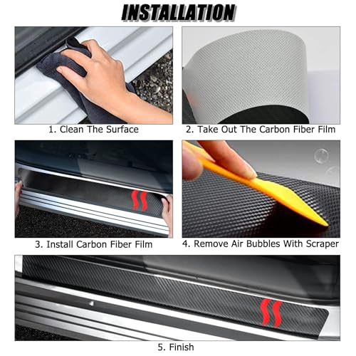 Door Sill Protector Compatible with Dodge Charger Challenger 4PCS Door Sill Protector with Plastic Scraper Carbon Fiber Leather Door Entry Guard Decoration | SS Shape|
