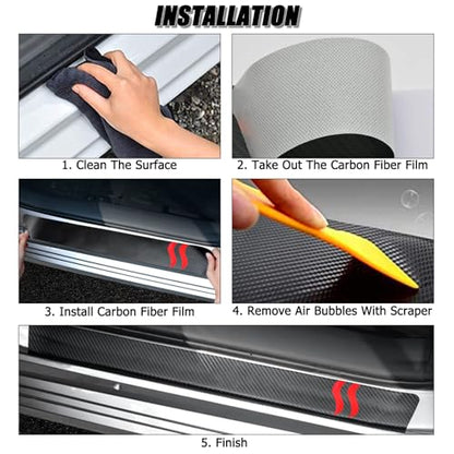 Door Sill Protector Compatible with Dodge Charger Challenger 4PCS Door Sill Protector with Plastic Scraper Carbon Fiber Leather Door Entry Guard Decoration | SS Shape|