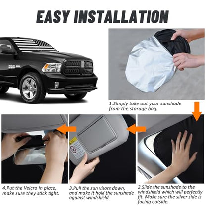 D-Lumina for 2009-2018 Dodge Ram 1500 Windshield Sun Shade, Front Window Sunshade American Flag Sun Visor Protector Fit Ram 1500 RegularCab QuadCab CrewCab MegaCab, Sun Shield Block UV Rays Heat - size: Silver & Black-Fit 2009-2018 Dodge Ram 1500
