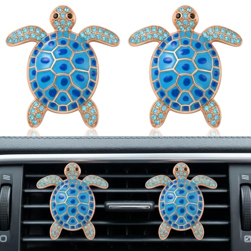 Ouligay 2PCS Cute Sea Turtles Car Air Freshener Vent Clip, Sea Turtles Car Accessories, Blue Turtle Cars Vent Clips Rhinestone, Ocean Theme Interior Decoration for Women Girls