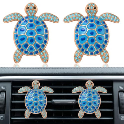 Ouligay 2PCS Cute Sea Turtles Car Air Freshener Vent Clip, Sea Turtles Car Accessories, Blue Turtle Cars Vent Clips Rhinestone, Ocean Theme Interior Decoration for Women Girls
