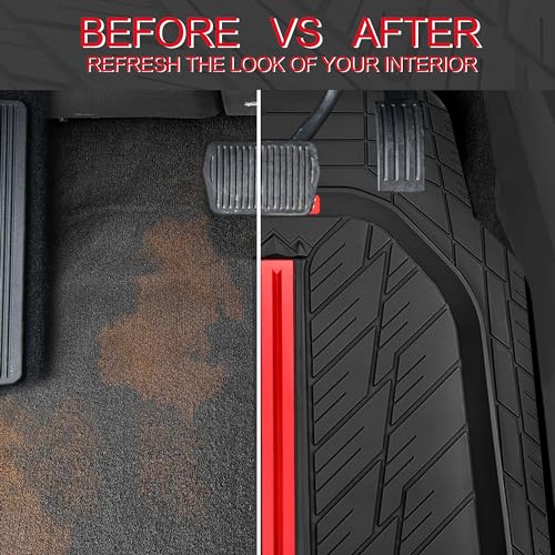CAR PASS Tire Tread DeepDish Rubber Floor Mats for car Heavy Duty car mats All Weather, Universal XL~M Trim to Fit for Truck SUV Vehicle Automotive, Waterproof car mats 3 Piece (red Black) - color: Red Black