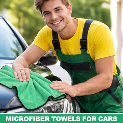 Tallew 12 Pcs Microfiber Towels for Cars, 800 GSM Plush Drying Cleaning Cloth Bulk, 16 x 16 Inch Thick Absorbent Wash Detailing Towels for Car Polishing, House, Kitchen Cleaning(Green) - color: Green