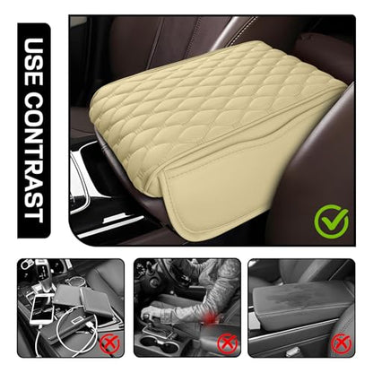 wuyaoyao Car Center Console Cover, 12.13"×8.66"×3.74" Leather Car Armrest Cover with with 2 Side Pockets, Memory Foam Soft Auto Armrest Cushion Pad, Universal Vehicle Arm Rest Protector (Beige) - color: Beige