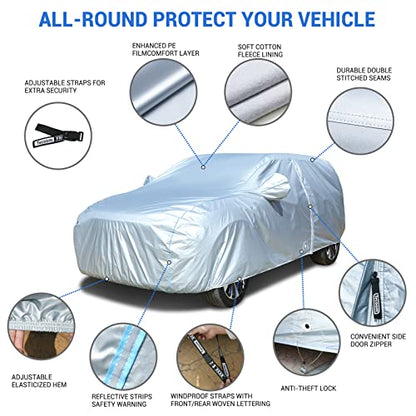 Tecoom Car Cover Waterproof All Weather, 8 Layers Soft Cotton Fleece Lining SUV Car Cover with Zipper Door & Lock, Windproof Rain Sun UV Hail Protector Full Exterior Covers Fit SUV (206-215 Inches) - size: YXXL: Fit 206-215 inches SUV
