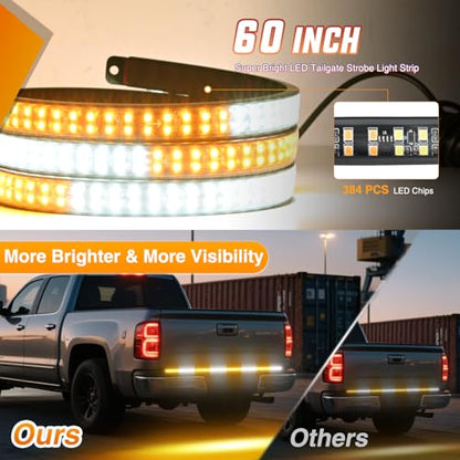 Nilight 60 Inch Emergency Strobe Light Strips with Controller, 384LED Flashing Warning Hazard Safety for Rear Window Tailgate on Truck Trailer Construction Plow Pickup Tow SUV Vehicles, Amber White - color: 60" Tailgte Strobe w/ Controller Amber White