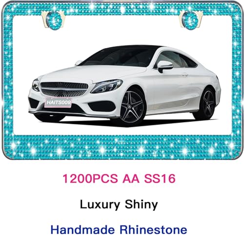 2 Pack License Plate Frames for Women, Sparkly Rhinestone Diamond Car Accessories with Glitter Crystal Caps (Blue（2PCS）) - color: Blue（2PCS）