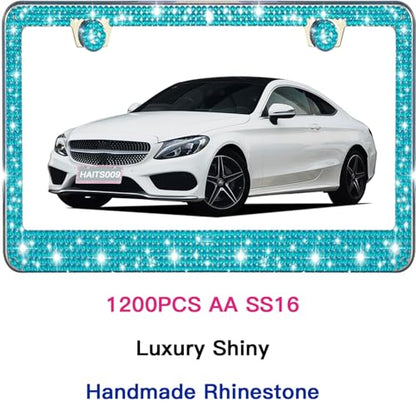 2 Pack License Plate Frames for Women, Sparkly Rhinestone Diamond Car Accessories with Glitter Crystal Caps (Blue（2PCS）) - color: Blue（2PCS）