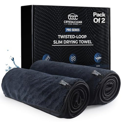 Crystal Clean Single-Sided Pack of 2 XL (28x36) Car Drying Towel – Korean Microfiber Towel with Double Twisted Loop, Professional Drying Towel for Car Detailing - Quick Dry, Paint Safe & Swirl-Free - color: 2 Pack Dark Grey