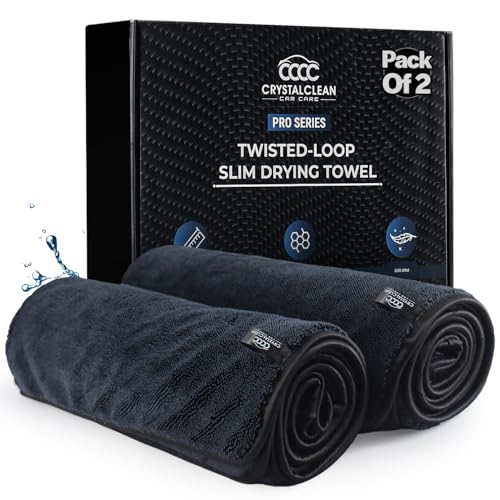 Crystal Clean Single-Sided Pack of 2 XL (28x36) Car Drying Towel – Korean Microfiber Towel with Double Twisted Loop, Professional Drying Towel for Car Detailing - Quick Dry, Paint Safe & Swirl-Free - color: 2 Pack Dark Grey