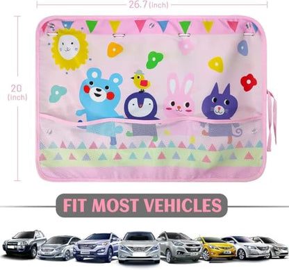 DIZA100 Car Sun Shade for Window Baby (2 Pack), Blackout Window Shades with Storage Net Pocket, 7 Suction Cups, Cute Patterns for Sun/Heat/UV Rays Block - color: Pink-Animals 2PC