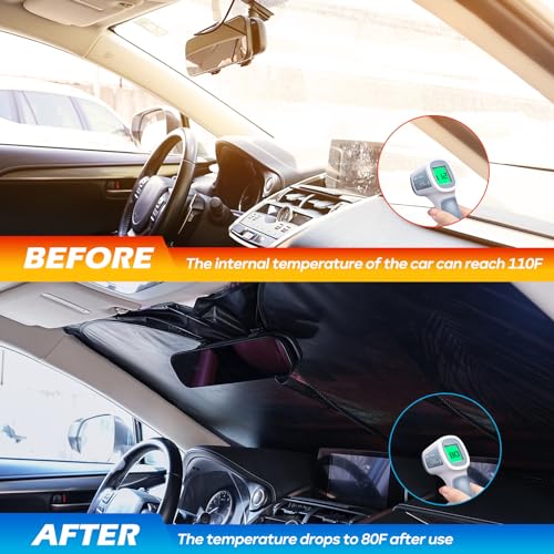 Car Windshield Sun Shade - Reflector Sunshade Offers Ultimate Protection for Car Interior, Cool Reflective Sun Blocker Fits Small Sedans, Mini SUVs - color: Sunset-Purple