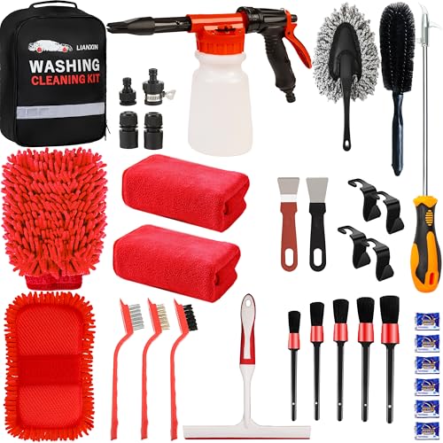 LIANXIN Car Wash Kit Car Wash Cleaning Kit with Car Wash Foam Gun Microfiber Sponge and Towels Tire Brush Built, Car Foam Gun, Car Cleaning Tool - size: Large