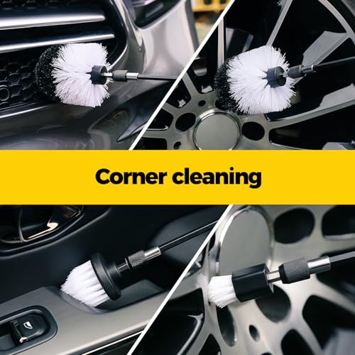 Holikme 7Pack Drill Brush Attachment Set-Car Interior Detailing Kit，Power Scrubber Brush Extended Long Attachment for Bathroom, Car，Shower，Carpet,Boat,Kitchen，Floor and Tile，White