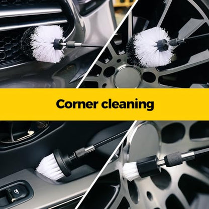 Holikme 7Pack Drill Brush Attachment Set-Car Interior Detailing Kit，Power Scrubber Brush Extended Long Attachment for Bathroom, Car，Shower，Carpet,Boat,Kitchen，Floor and Tile，White