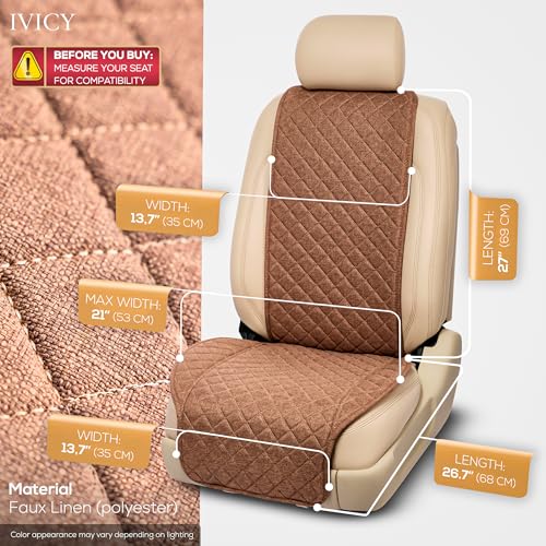 IVICY Faux Linen Front Car Seat Cover – Durable, Non-Slip Seat Protector for Cars – 1 Unit, Light Brown - color: BROWN WS LN