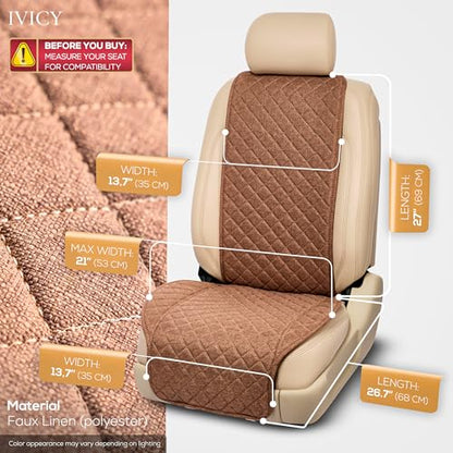 IVICY Faux Linen Front Car Seat Cover – Durable, Non-Slip Seat Protector for Cars – 1 Unit, Light Brown - color: BROWN WS LN