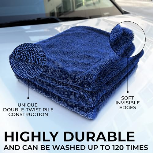 Large Car Drying Towel, 1300 GSM Professional Car Towel with Double Twisted Loop,Super Absorbent Large Microfiber Drying Towels for Cars, Trucks, SUVs - 20"x26", Navy - color: Navy
