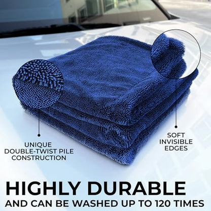 Large Car Drying Towel, 1300 GSM Professional Car Towel with Double Twisted Loop,Super Absorbent Large Microfiber Drying Towels for Cars, Trucks, SUVs - 20"x26", Navy - color: Navy
