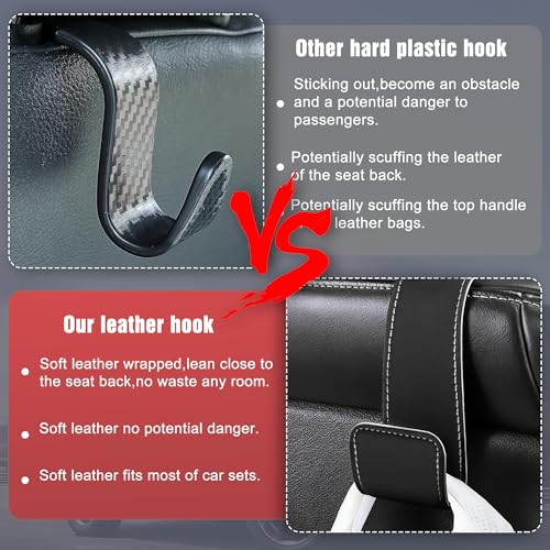 Leather Car Purse Hooks with Larger Strap Holder Purse Hook Purse Holder for car car seat Back Hooks Automotive seat Back Organizer headrest Hooks for Bags and Purse (Black, 2pcs) - color: Black