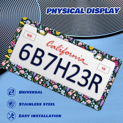 Beautiful Flowers Plants License Plate Frame Floral License Plate Holder Personalise Stainless Steel Funny Design Compatible With Standard License Plate Frames For Usa And Canada 6 X 12 In With Screws - color: Beautiful Flowers Plants