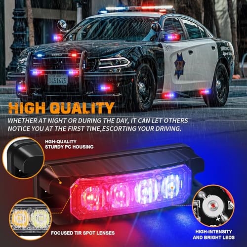 XRIDONSEN 8PCS Sync Grill Police Lights for Truck 32 LED Red Blue Emergency Strobe Lights Flashing Warning Hazard Caution Safety Surface Mount Grille Light for Law Enforcement Vehicles Pickup Car SUV