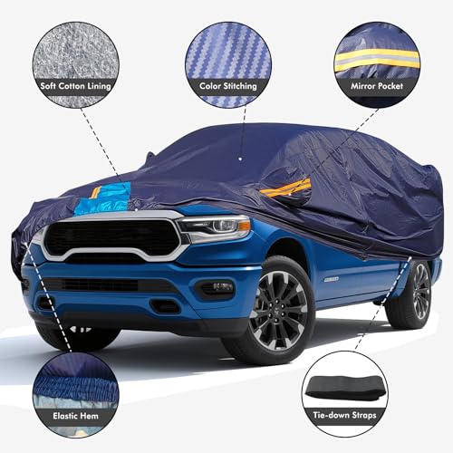 Car Cover Waterproof All Weather, 6 Layers Outdoor Full Exterior Cover Rain Sun UV Snowproof Protection with Zipper Cotton, Mirror Pocket for Dodge Ram - style: Dodge Rams