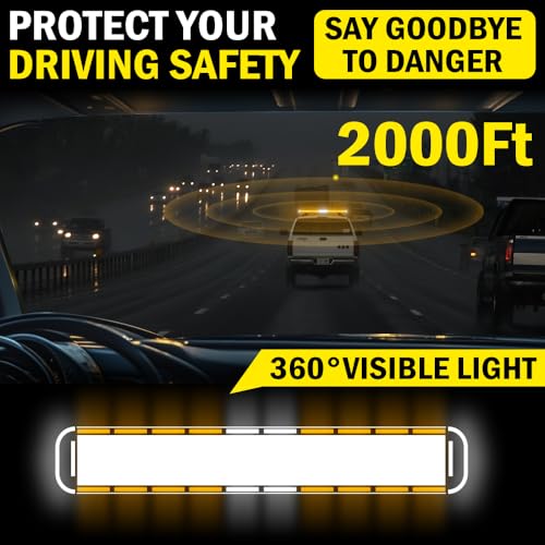 ASPL 46 inch 220 LED Rooftop Low Profile Strobe Light Bar Emergency Warning Beacon Car Hazard Flashing Construction Roof Lights Bars for Trucks Tow Automotive Construction Vehicle (Amber/White/Amber - color: Amber/White/Amber