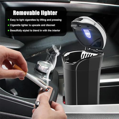 Car Ashtray with Lid, Detachable USB Rechargeable Auto Cigarette Lighter with Blue LED Light, Portable Smell Proof Stainless Car Ash Tray, Mini Automotive Trash Can (Silver) - color: Silver