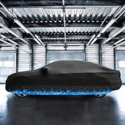 Erato Indoor Car Cover – Elastic Full Coverage Stretch Breathable Dustproof for Underground Garage, Car Show, Flame Pattern, Fits Sedans up to 209 Inches, Custom-Fit Style, Black - size: XL-Sedan