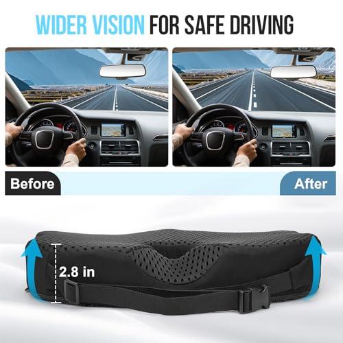 Car Seat Cushion for Driving – Ergonomic Wedge Memory Foam Booster Automotive Seat with Non-Slip Bottom & Adjustable Strap – Car Seat Pad for Car, Truck, Vehicle
