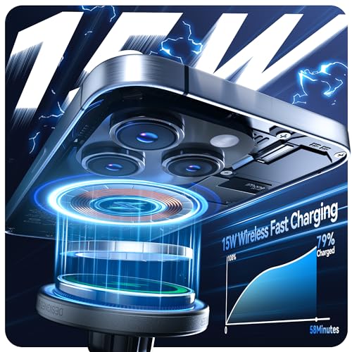 Beser 15W for MagSafe Car Mount Charger, (3.81 lbf) Magnetic Qi Wireless Car Charger, Vent/Dashboard, Phone Holder Mount for iPhone 16/15/14/13/12 Series, Fast Charging, Aluminium, Black
