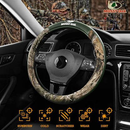 Mossy Oak Camo Steering Wheel Cover, Durable Grip Car Steering Cover, Universal Fit 14.5"–15.5" - Made with Premium Green PVC Leather and Cotton Fabric, Anti-Slip - Official Licensed Product - color: Green
