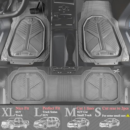 CAR PASS Heavy Duty Rubber Car Mats, Deepdish All Weather Floor Mats for Car Full Set, Universal Automotive Mats Trim to Fit for Sedans SUVs Trucks, Waterproof Anti-Slip Deep Tray 3 Pieces Light Gray - color: Gray Light