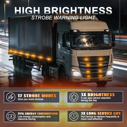 Amber LED Strobe Light Bar 1PCS, Mini Emergency Warning Beacon Lamp, Flashing Hazard Safety Light for Vehicle Grille Bumper, 12–24V for Trucks Cars Vans