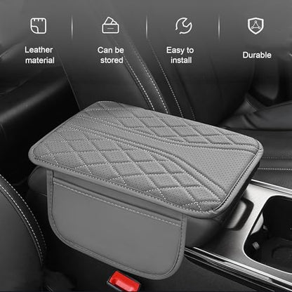 Car Center Console Cover, Leather Automotive Armrest Cushion with 2 Storage Bags, Breathable Armrest Cover, Universal Waterproof Arm Rest Protection Pad for SUV, Sedan, Truck (Gray) - color: Gray