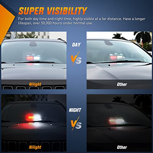 Nilight Red and White Emergency Strobe Lights Windshield Hazard Warning Safety Flash with Suction Cups Super Bright LED Light for Police Enforcement Firefighters Vehicle Truck - color: Red and White