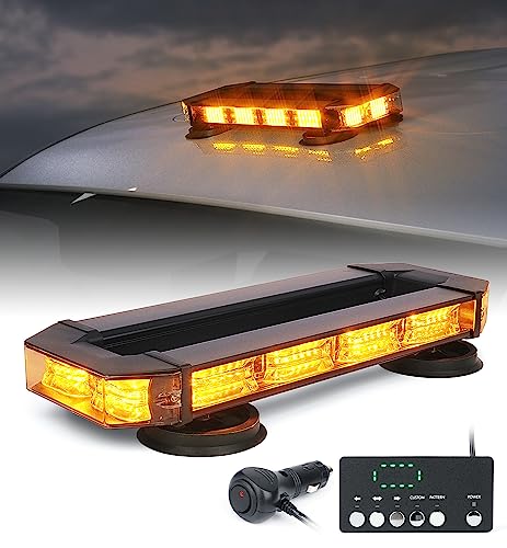 LUMENIX Rooftop Strobe Beacon Lights Bar Amber LED Emergency Traffic Security Lightbar w/Heavy-Duty Magnetic Base Warning Flashing Light for Construction Vehicles Trucks Postal Mail Carrier Snow Plow - color: Amber