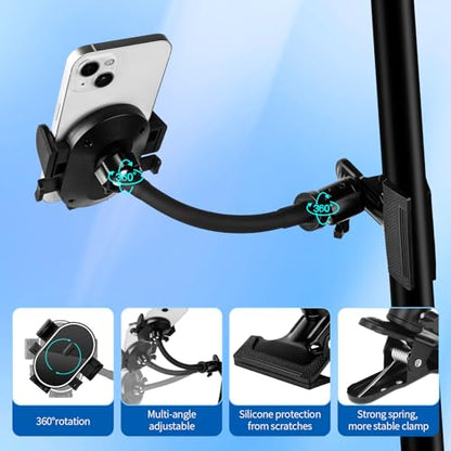 ROCKFREE Clip Phone Holder with 360° Gooseneck Arm & Auto-Locking Clamp,Short/Medium/Long Arm Options for Desk, Mic Stand, Table,Treadmill – Fits 4-7" Smartphones(Medium-5.9 inch Arm) - size: Medium-5.9 inch Arm