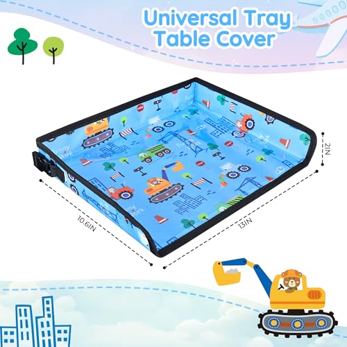 Kids Travel Tray Table Cover with Pockets – Toddler Airplane Essentials for Plane, Train, Car & Highchair, Portable Activity Board with Tablet Holder & Storage (Light Blue) - color: Light Blue