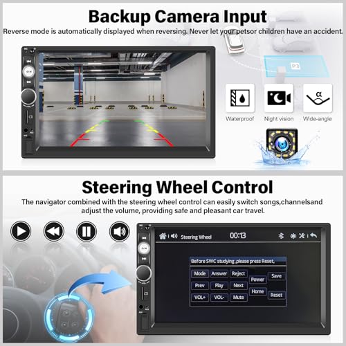 Double Din A-pple CarPlay Car Stereo with Carplay Android Auto,Bluetooth,7" HD Touchscreen 2 Din Car Radio Car Multimedia MP5 Player AUX/USB/TF Card Input Mirror Link,FM,SWC+12 LEDs-Backup Cam Mic USB - style: Model 1