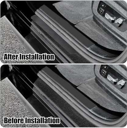 Car Door Edge Guards Door Sill Protector 3D Carbon Fiber Car Wrap Film Vinyl Automotive Wrap Film Car Door Sill Protection Film Anti-Collision Fits for Most Car Truck SUV (4In x 9.84Ft, Black)